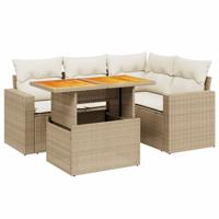 5-delige Loungeset met kussens poly rattan beige - thumbnail