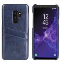 Fierre Shann retro olie Wax textuur PU lederen draagtas voor Galaxy S9 PLUS, met kaartsleuven (blauw) - thumbnail