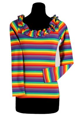 Gestreept damesshirt met ruschekraag multi colour