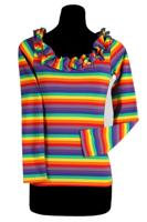 Gestreept damesshirt met ruschekraag multi colour - thumbnail