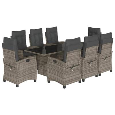 9-delige Tuinset met kussens poly rattan grijs