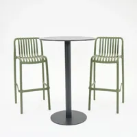 Barset 2x Porto Barstoelen met Santo Bartafel 70 Groen Zwart Vita - thumbnail