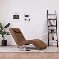 VidaXL Chaise longue met kussen kunstsuède bruin - thumbnail