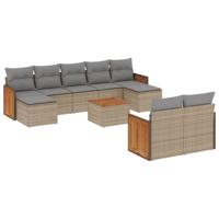 10-delige Loungeset met kussens poly rattan beige - thumbnail