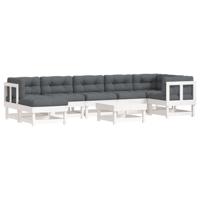 8-delige Loungeset met kussens massief hout wit - thumbnail