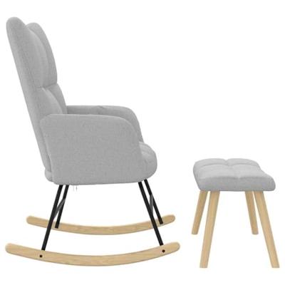 Schommelstoel met voetenbank stof wolk grijs
