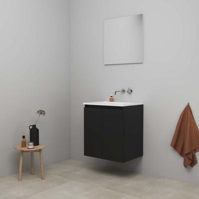 On-Line Badkamermeubelset - 60 cm - Bouwpakket - Greeploos 2 Deuren - Acryl Wastafel - zonder Kraangat - Spiegel - Mat Zwart