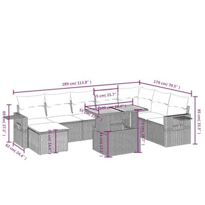 9-delige Loungeset met kussens poly rattan zwart