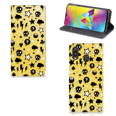 Mobiel BookCase Samsung Galaxy M20 Punk Geel Mobiel BookCase Samsung Galaxy M20 Punk Geel