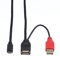 ROLINE USB 2.0 Y-kabel, 2x type A (ST/BU) - Micro B ST, 1m - thumbnail