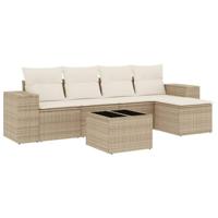 6-delige Loungeset met kussens poly rattan beige - thumbnail