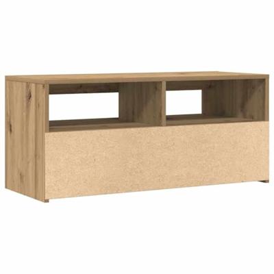 Tv-meubel met LED 90x35x40 cm bewerkt hout artisanaal eiken
