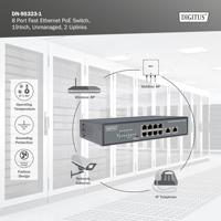 DIGITUS Fast Ethernet PoE+ netwerkswitch - 19 inch - 8 poorten + 2x uplink RJ45 - IEEE802.3af/at - 120W voeding - zwart - thumbnail