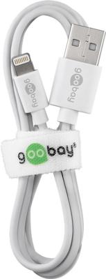 Goobay 54600 Lightning-kabel 1 m/Apple Lightning naar USB A oplaadkabel/high-speed 480 Mbits/oplaadkabel mobiele telefoon oplaadkabel iPad iPhone AirPods/wit / 1 m