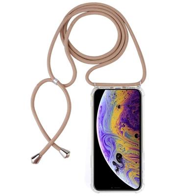 Vierhoek anti-val trasparent TPU mobiele telefoon geval met Lanyard voor iPhone X/XS (beige)