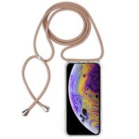 Vierhoek anti-val trasparent TPU mobiele telefoon geval met Lanyard voor iPhone X/XS (beige) - thumbnail