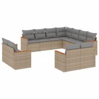 12-delige Loungeset met kussens poly rattan gemengd beige - thumbnail