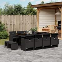 13-delige Tuinset met kussens poly rattan zwart - thumbnail