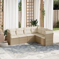 6-delige Loungeset met kussens poly rattan beige - thumbnail