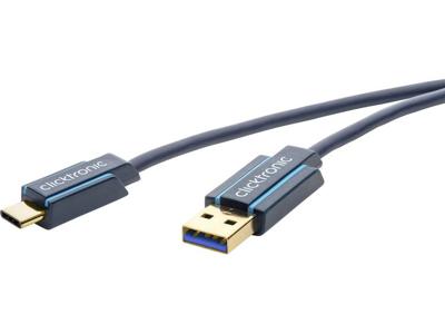 Clicktronic USB-C stekker naar USB-A 3.0 stekker premium kabel/USB 3.2 Gen 1 / type C naar A/snellaadkabel tot 15W / max. overdrachtssnelheid 5 Gbit/s/USB C datakabel voor USB-apparaten, 2m