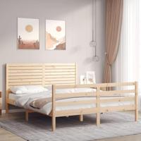 Bedframe met hoofdbord massief hout 160x200 cm - thumbnail