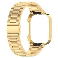 By Qubix - Stalen schakelband met case - Goud - Xiaomi Redmi Watch 3 - thumbnail
