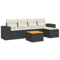 6-delige Loungeset met kussens poly rattan zwart - thumbnail