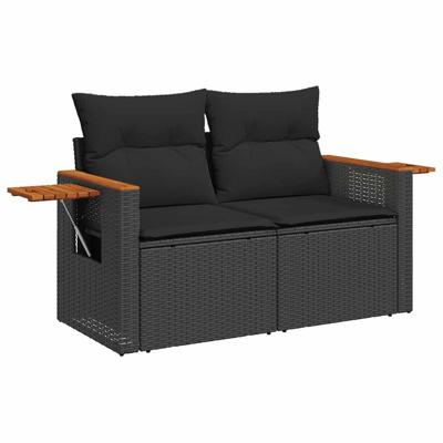 6-delige Loungeset met kussens poly rattan acacia zwart - thumbnail