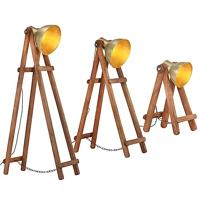 VidaXL Vloerlampen 3 st e27 massief mangohout messingkleurig - thumbnail