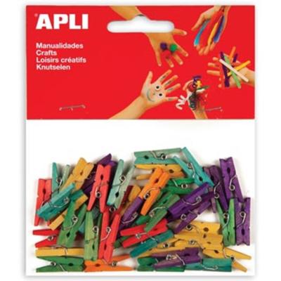 Apli houten gekleurde mini wasknijpers, blister met 45 stuks in geassorteerde kleuren