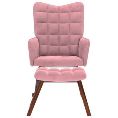 Schommelstoel met krukje fluweel roze
