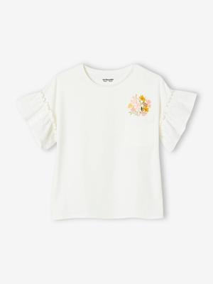 Meisjes-t-shirt met ruches van Engels borduurwerk ecru Meisjes-t-shirt met ruches van Engels borduurwerk ecru