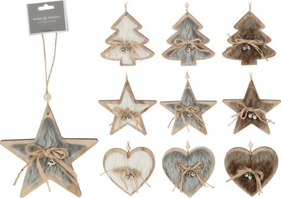 Hangdeco hout 11cm 9ass design kerst Nampook - Nampook