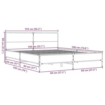 Bedframe bewerkt hout metaal sonoma eikenkleurig 90x190 cm