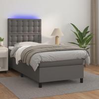 Boxspring met matras en LED kunstleer grijs 80x200 cm - thumbnail