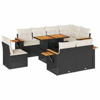 9-delige Loungeset met kussens poly rattan acacia zwart - thumbnail