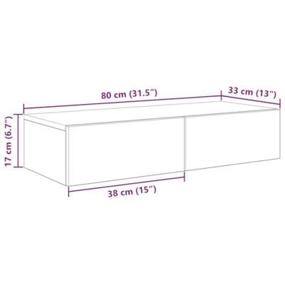 Wandschap met lades 80x33x17 cm bewerkt hout betongrijs