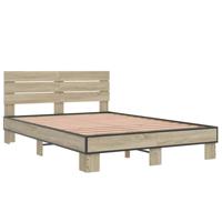 Bedframe bewerkt hout metaal sonoma eikenkleurig 140x200 cm - thumbnail
