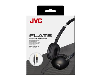 JVC HA-S160M-B - Flats opvouwbare en compacte hoofdtelefoon in glanzende trendy kleur, met schakelaar voor microfoon aan/uit, ideaal voor telewerken en online seminars (zwart)