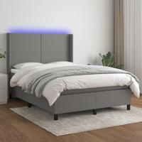 Boxspring met matras en LED stof donkergrijs 140x190 cm - thumbnail