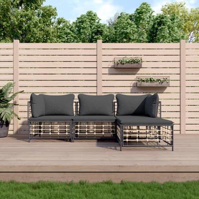 4-delige Loungeset met kussens poly rattan antracietkleurig