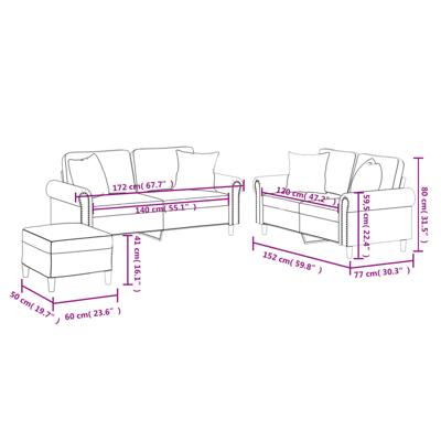 3-delige Loungeset met kussens kunstleer grijs