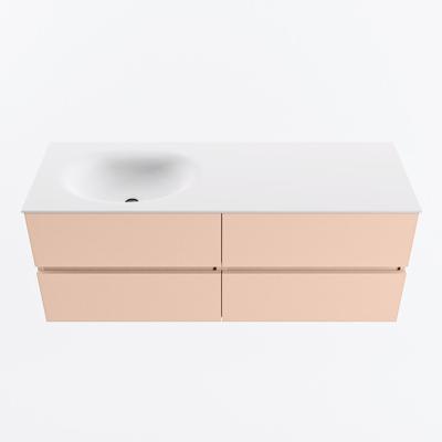 MONDIAZ VICA 130cm badmeubel onderkast Rosee 4 lades. Wastafel MOON links zonder kraangat, kleur Talc.