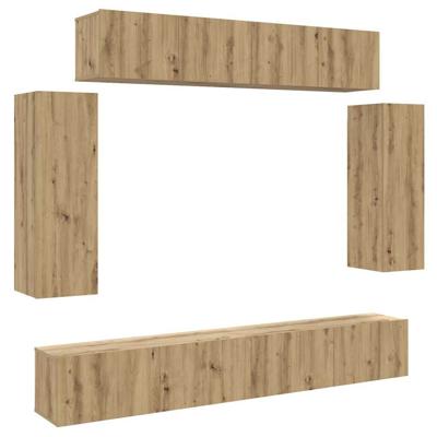 6-delig Tv-meubelset wandmontage bewerkt hout artisanaal eiken
