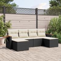 6-delige Loungeset met kussens poly rattan zwart - thumbnail
