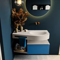 MONDIAZ RIVA 100cm badmeubel onderkast / planchet kleur Jeans met 1 lade. Wastafel DULCET rechts 0 kraangaten kleur Linen. - thumbnail