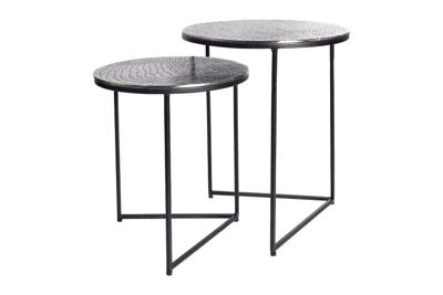 Ronde set van 2 bijzettafels ELEMENTS 40cm zilver antiek krokodillenmotief handgemaakt - 43494