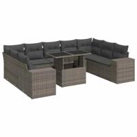 10-delige Loungeset met kussens poly rattan grijs - thumbnail