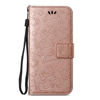 Voor Galaxy A8 PLUS (2018) ingedrukt paard Cloud Print horizontale Flip lederen draagtas met houder & kaartsleuven & portemonnee & Lanyard (Rose goud)
