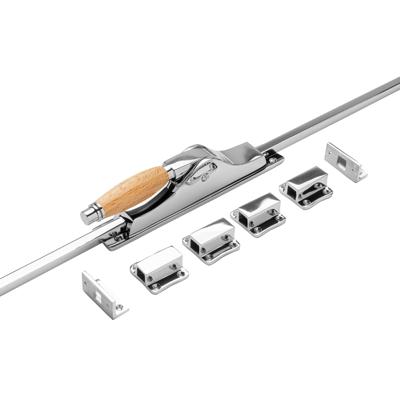 De Oude Deurklink Raam Espagnolet retro glanzend nikkel/eikenhout met stangenset De Oude Deurklink Raam Espagnolet retro glanzend nikkel/eikenhout met stangenset